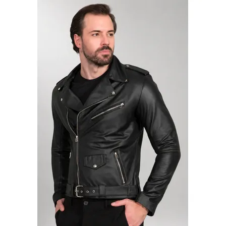 Jaqueta Couro Legítimo Masculina Exterminador Preta Look Preto Gg