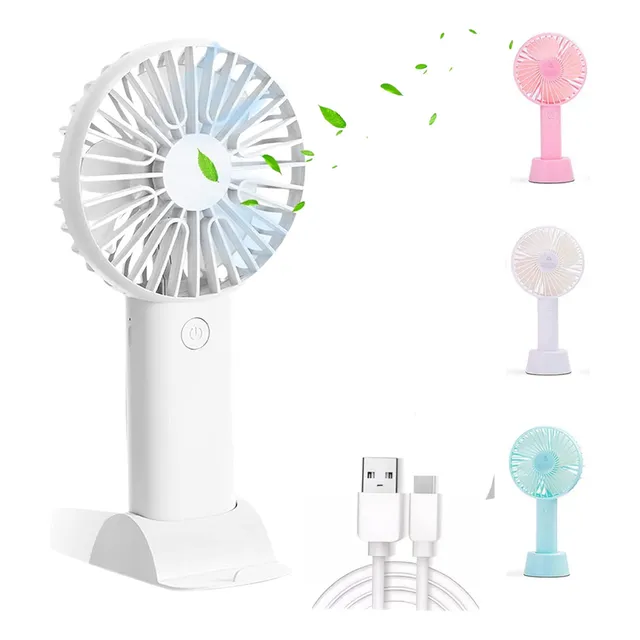 Mini Ventilador Portatil De Larga Duracion Mano Y Base Usb Color Blanco