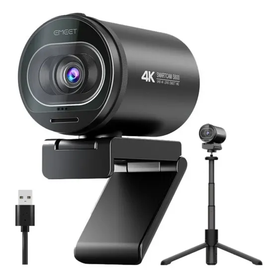 Cámara Web 4k Autofocus Emeet S600 Webcam Con Mics Y Trípode Color Negro