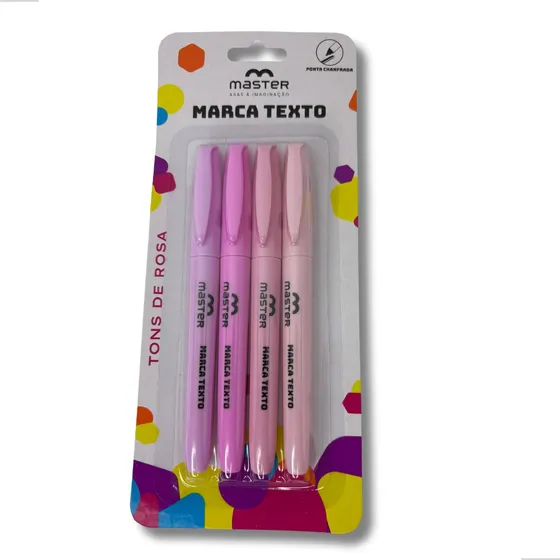 Kit Caneta Marca Texto 4 Cores Tons Rosa Escolar Escritorio