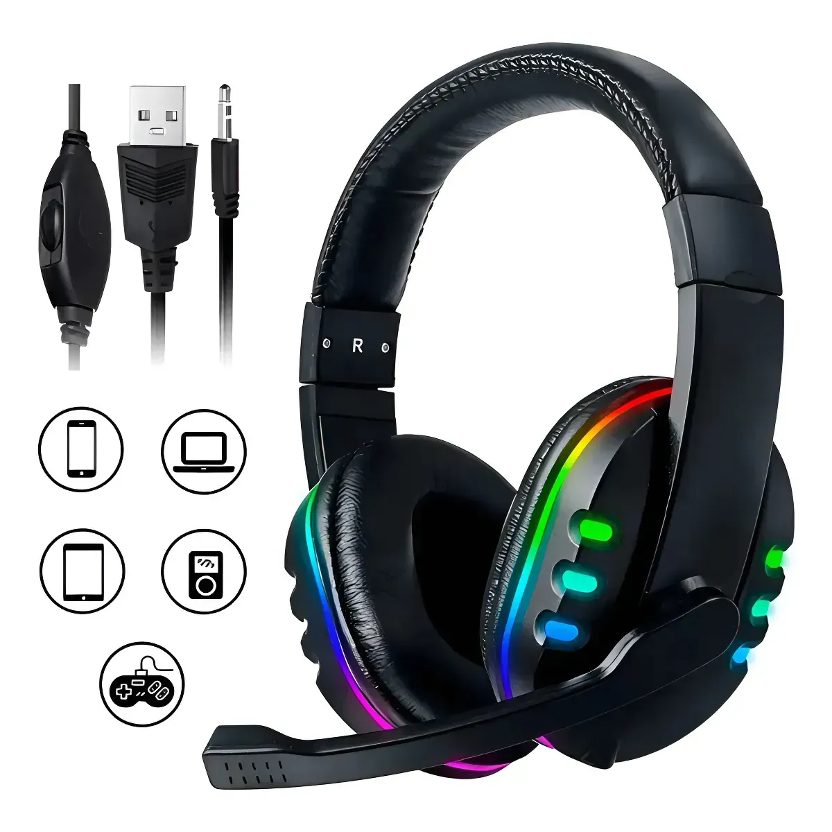 Headset Gamer RGB Led Com Microfone P2 P/ PC PS4 PS5 Xbox Celular Notebook Surround 5.1 Landara — foto 4