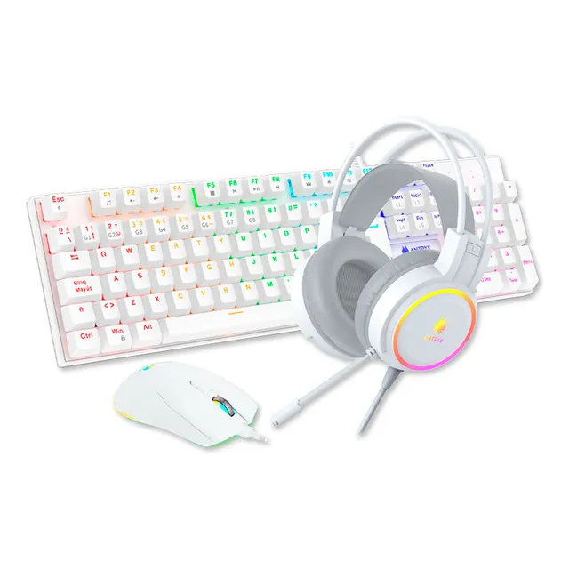 Kit Gaming Antryx Gc-3100 X3 Teclado Red, Mouse, Auricular Mouse Blanco Teclado Blanco