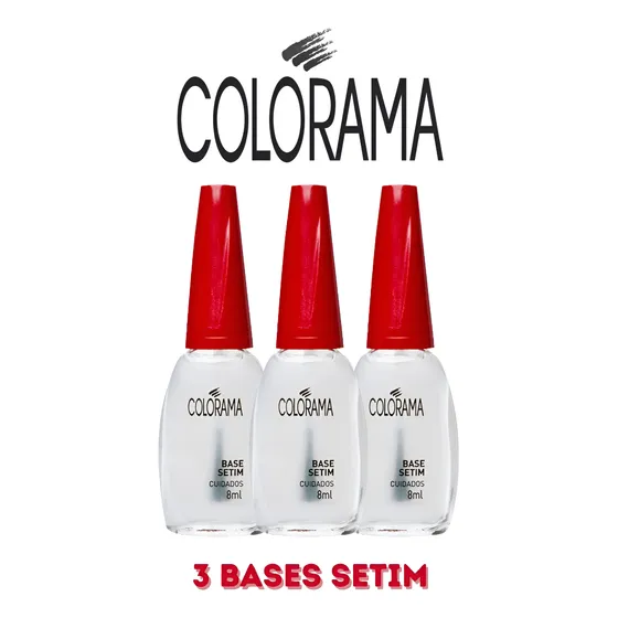 Kit 3 Esmaltes Colorama Tratamento Base Setim Hipoalergênico