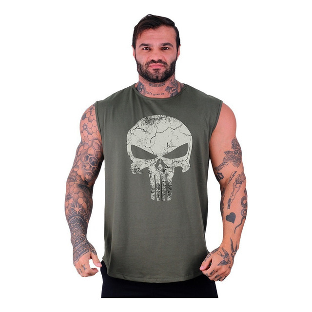 Regata Machão Longline Masculina Mxd Conceito Caveiras Slim