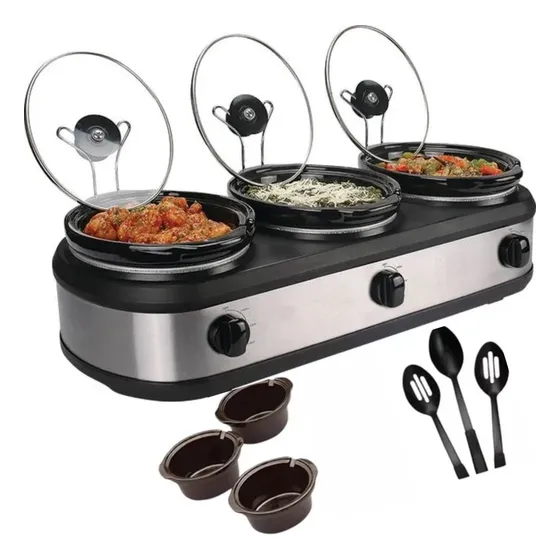 Rechaud Elétrico Triplo Buffet Slow Cooker Inox 127 / 220v