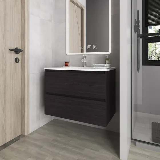 Mueble De Baño Opalo 80 56x80x45 Rta Cantidad De Agujeros Para Grifería Un Agujero Bacha Blanco Mueble Wengue