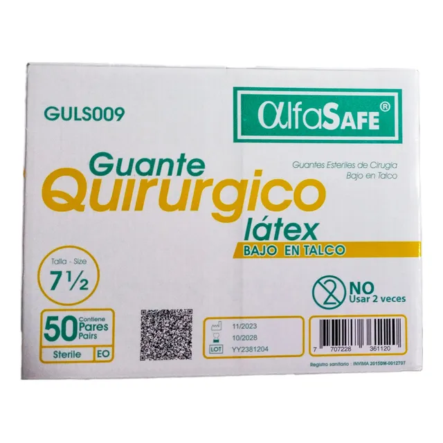 Guante Quirúrgico Alfa Safe Caja X 50 Pares 7.5
