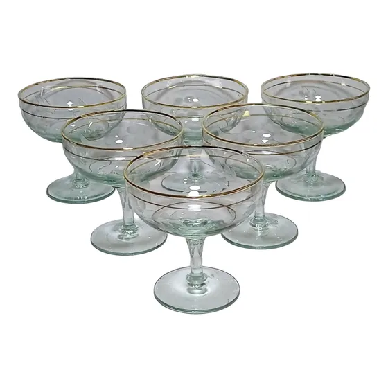 Jgo. 6 Copas De Champagne Biseladas Con Bordes Dorados