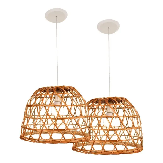 Set X2 Lámpara De Mimbre Calado - Diámetro 40 X 30cm De Alto Estructura Marrón