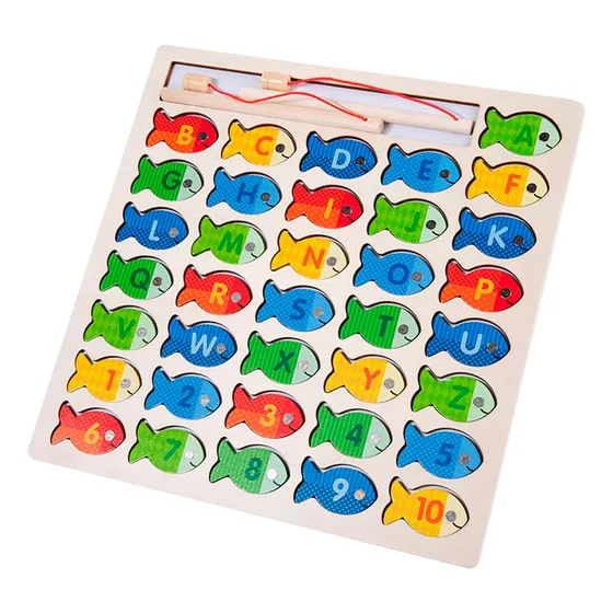 Juego Pesca Abc De Madera Con Cañas Imantadas Letras Y Num.