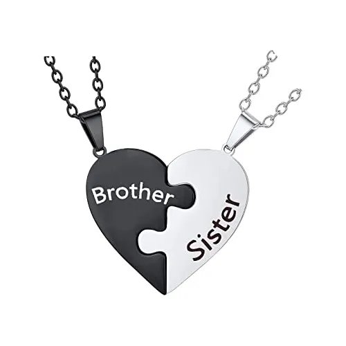 Juego De 2 Collares Colgante Corazón Hermanos