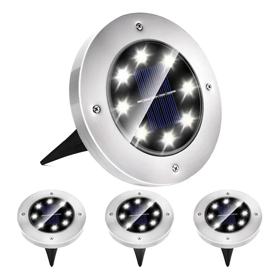 Foco Solar 8 Led Exterior Estaca Jardín Luz Cálida / Fría