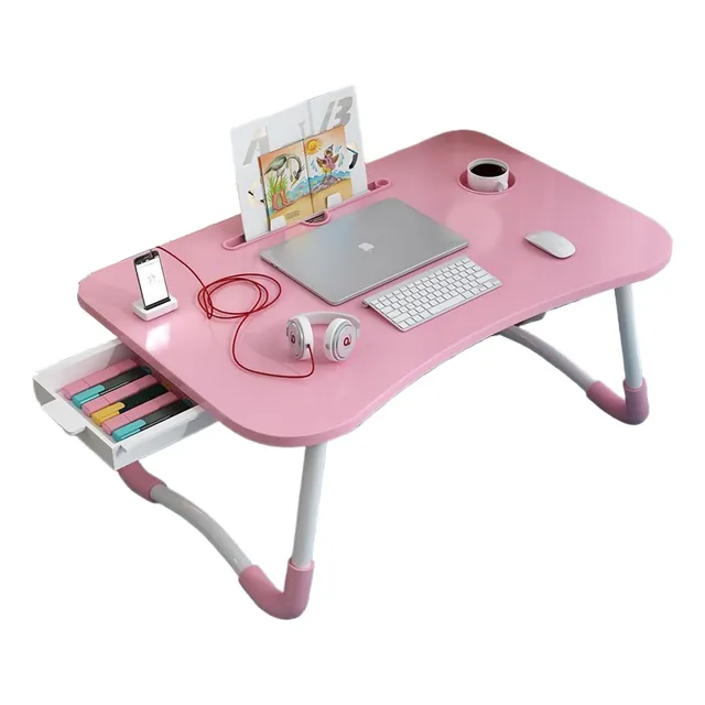 Mesa Portátil Plegable Con Portavasos/cajón De Almacenamient