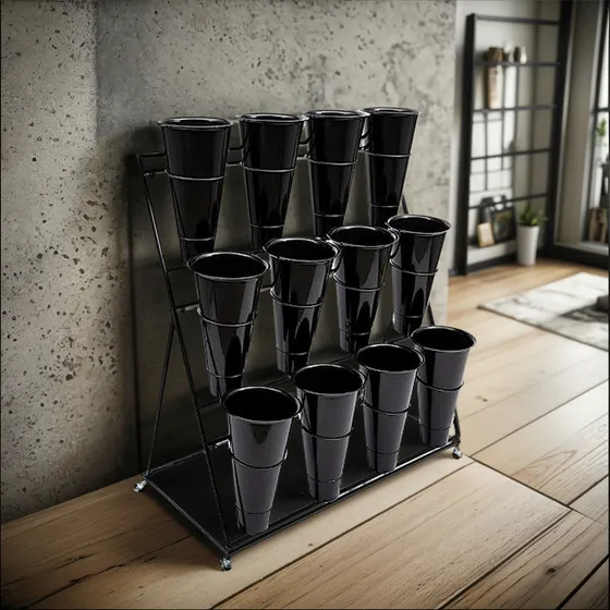 Estante De Flores De Metal De 3 Niveles Con Ruedas Y 12 Cube