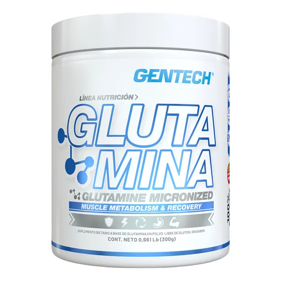 Glutamina Micronizada Gentech 300 Grs 100% Pura Sin Gluten Sabor Sin Sabor