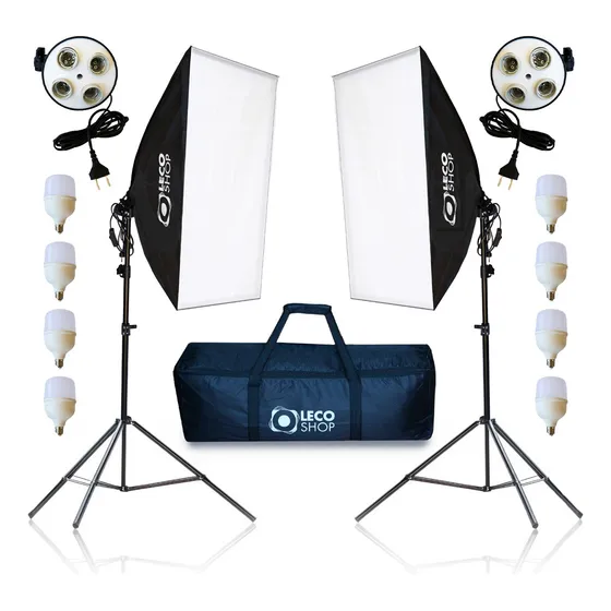 Kit 2 Soft Box Quadruplo 50x70 Com 8 Lâmpadas E Uma 1 Bolsa