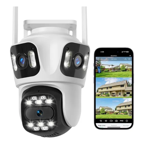 Cámara Seguridad Triple Exterior Robótica 9mp Wifi Color Blanco