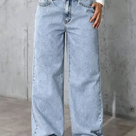 Calça Jeans Wide Leg Baggy Feminina Azul-claro Pérola M