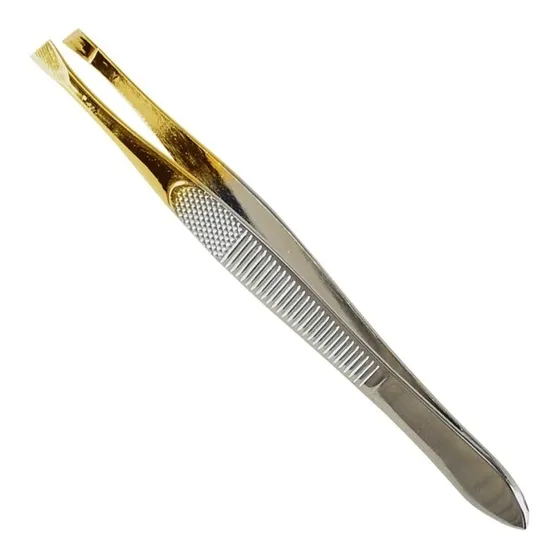 Pinza De Depilar Stainless Sesgada Con Punta Dorada J75