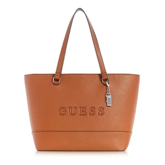 Carteira Carryall Guess SF792622-COG, design marrom sintético liso, alças médias de chocolate e hardware de níquel