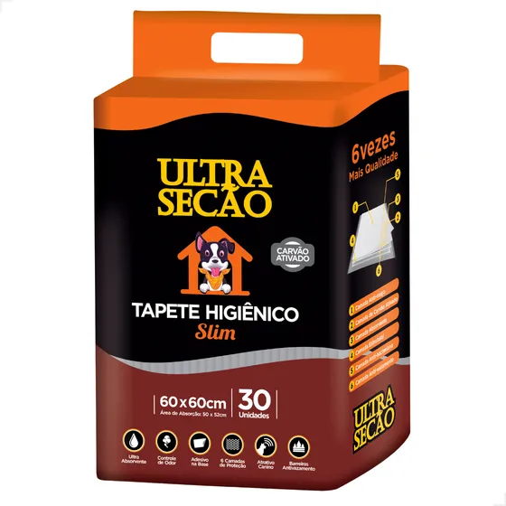 Tapete Higienico Ultra Secao Carvao Ativado 60x60 Cm 30 Uni.