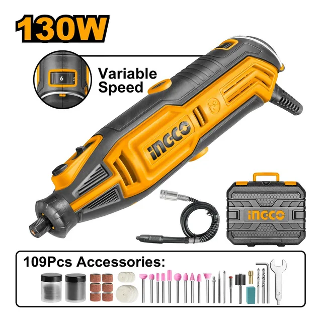 Mototool rectificador 1/4 130w Ingco 10000-35000rpm 110v-120v UMG13328 + 109 accesorios