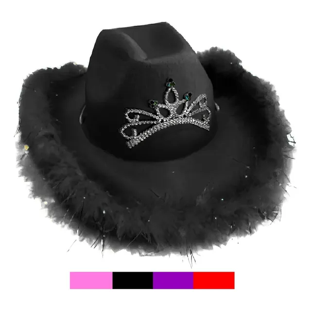 Sombrero Cowboy Vaquero Mujer Texas Con Plumas Y Corona