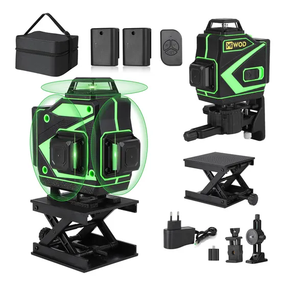 Nivel Láser Verde Recargable 4d 16 Líneas 360° Autonivelante con 2 Pilas