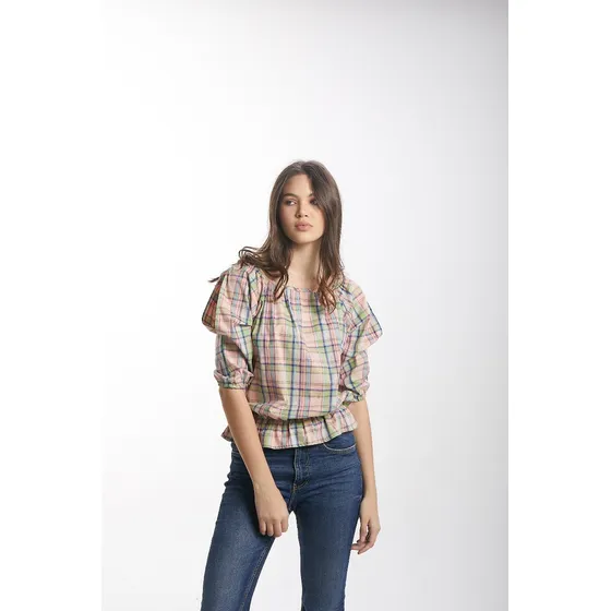 Blusa Cuadros Rosado Liga En Cintura Saints Clothes