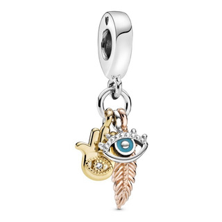 Charm Dije Mano Hamsa Ojo Y Pluma Plata 925 Compatible Charm Dije Mano Hamsa Ojo Y Pluma Plata 925 Compatible