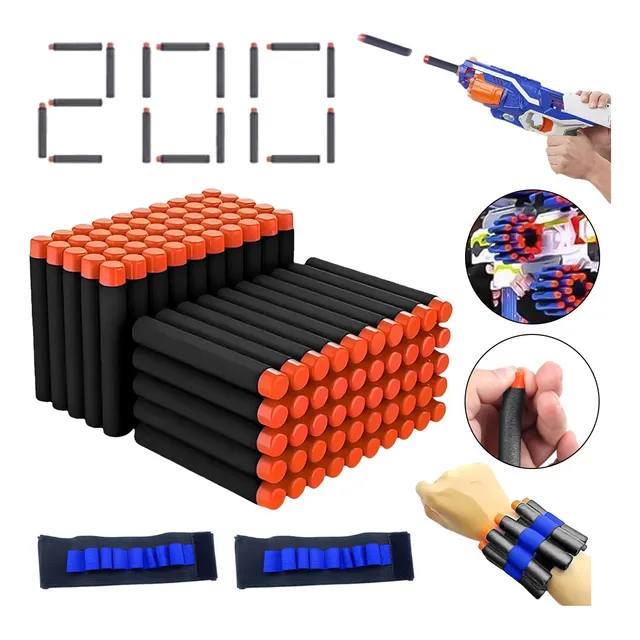 200 Dardos Nerf Negro Para Pistola 2 Pulseras Almacen