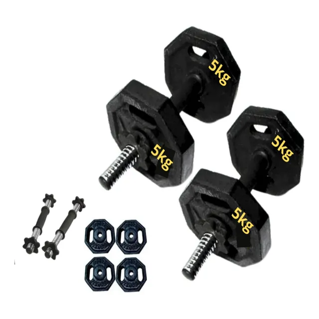 Discos Pesas + Manubrios Hexagonal Hierro Set Pack 20 Kilos 
