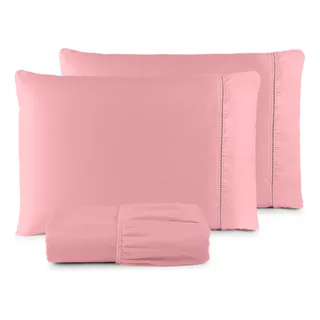 Lençol Queen Com Fronha Ponto Palito Texfine Macio C/ Elastico 3 Peças Rose Lençol Queen Com Fronha Ponto Palito Texfine Macio C/ Elastico 3 Peças Rose