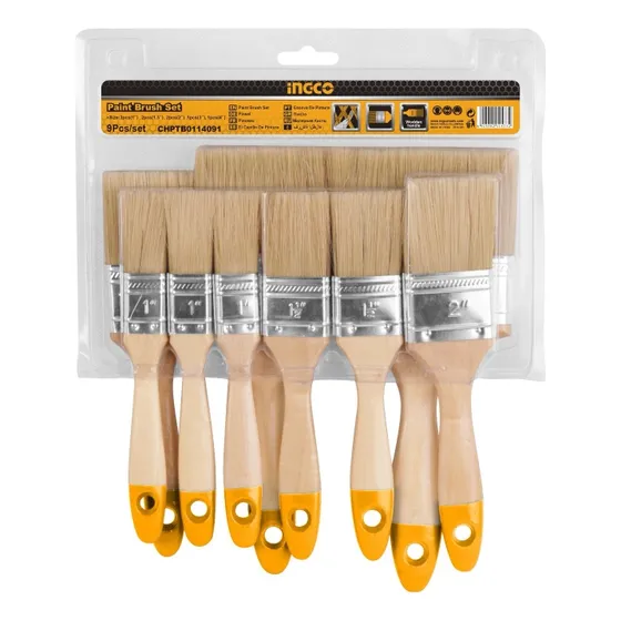 Set De Brochas Sintéticas Madera Ingco 9 Pieza 1-4 Pulgadas