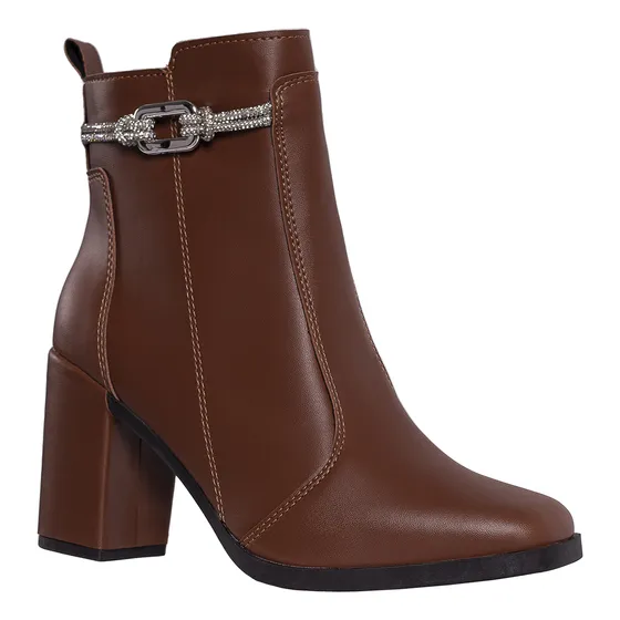 Bota Feminina Salto Bloco Grosso Cano Curto Coturno Brilho