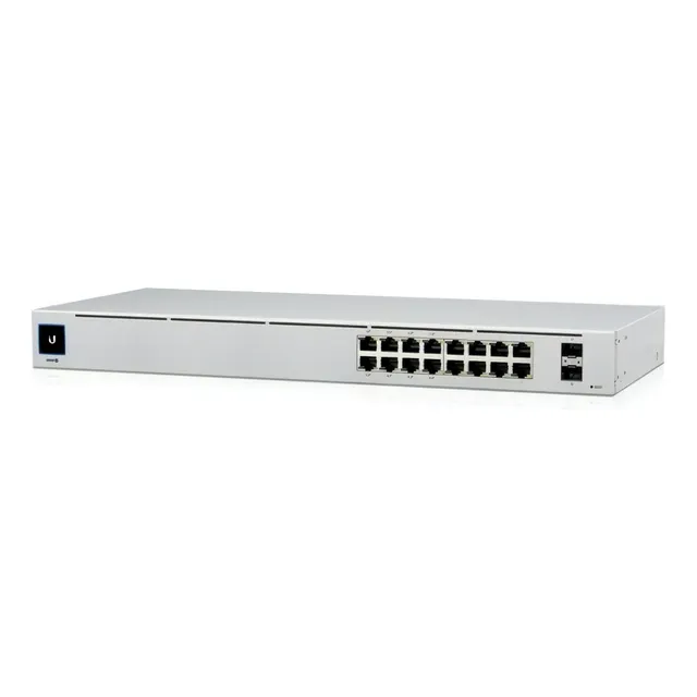 UniFi Switch USW-16-POE Gen2, Capa 2 de 16 puertos (8 puertos PoE 802.3af/at + 8 puertos Gigabit) + 2 puertos 1G SFP, 42W, pantalla informativa