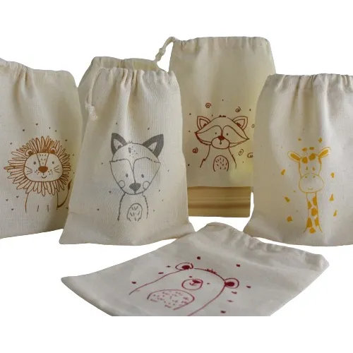 Pack 6 Bolsitas Souvenir Animales Bebé Nórdicos 15 X 20 Tela