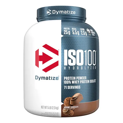 Isolado de proteína hidrolisada hidrolisada Dymatize Iso 100 de chocolate gourmet de 5 libras