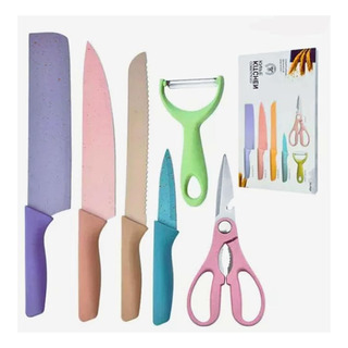 Conjunto Jogo De Facas Inox Profissional Colorido 6 Pçs Chef Conjunto Jogo De Facas Inox Profissional Colorido 6 Pçs Chef