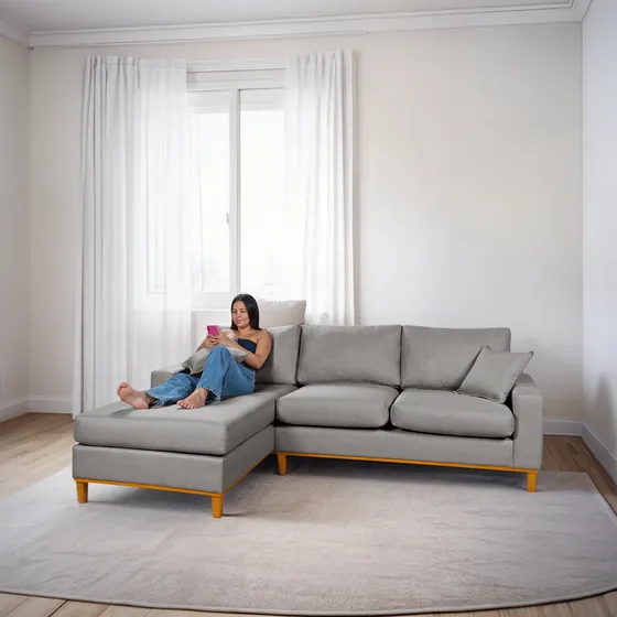 Sofá Amsterdã Living Com Chaise Lado Direito Em Linho