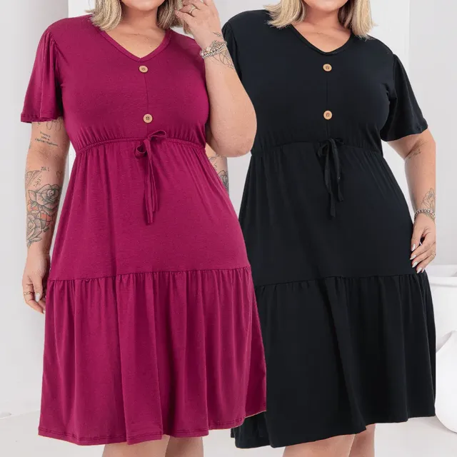 Kit2 Vestidos Plus Size Midi Viscolycra Com Manga EvangélicoPor mm