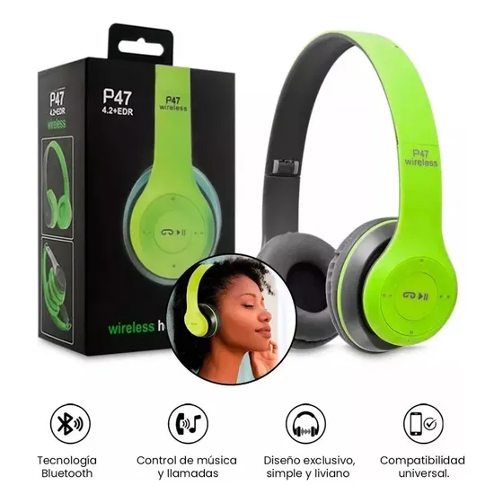 Audífonos P47 Bluetooth 5.0 Inalámbricos Con Microsd, Fm, Au