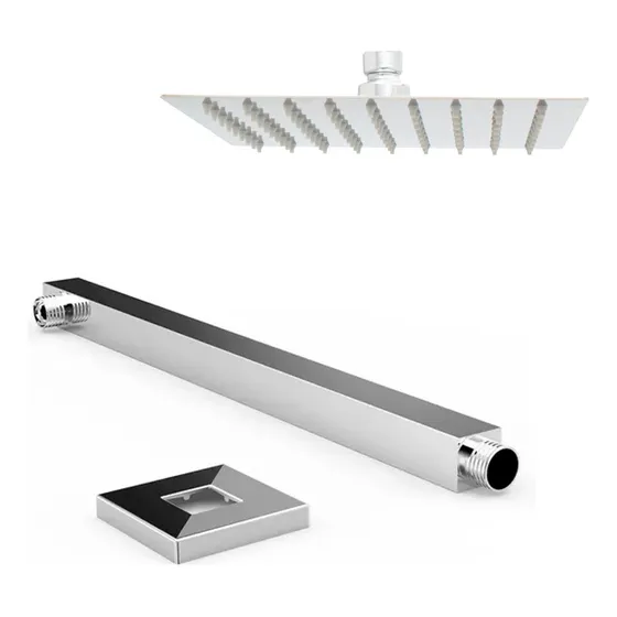 Regadera Cuadrada Acero Inox 20 Cm Con Brazo Cromada Idrop