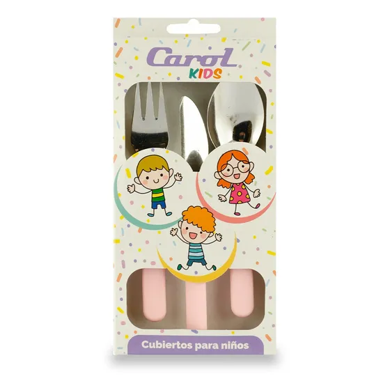 Set X3 Cubiertos Bebé Infantil Plástico Acero Inox Carol