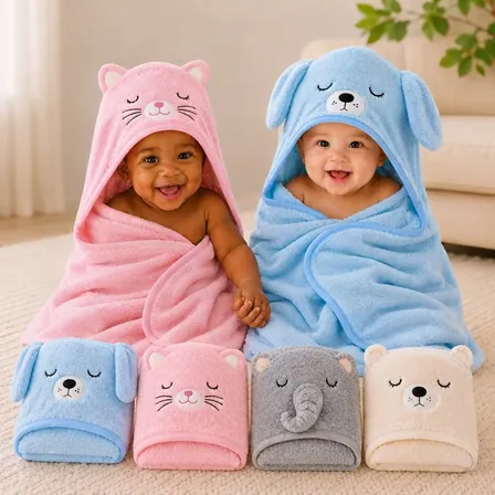 Toalha De Banho Infantil Capuz Para Criança Com Desenho Azul-celeste