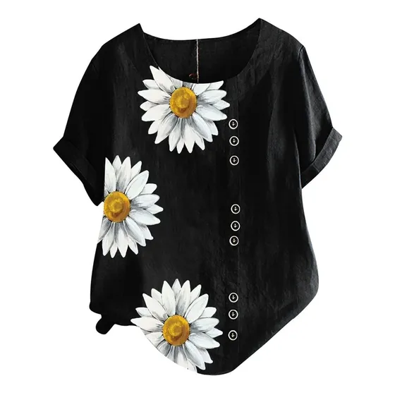 Tops Verano Para Dama Informal Boton Suelto Lino Talla