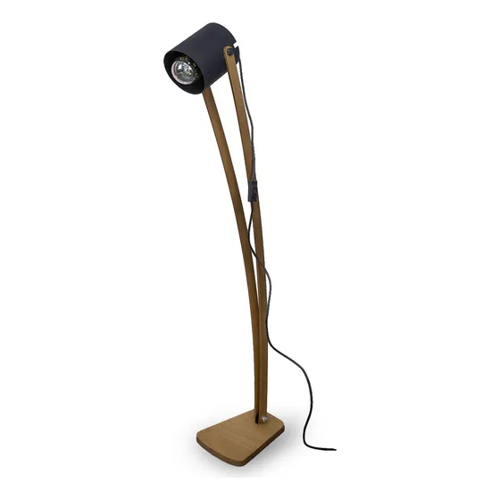 Lampara Led Lectura De Pie Madera Con Pantalla Tacho E27