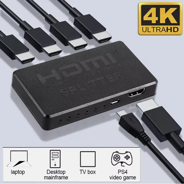 Splitter 1x4 Hdmi 4k 2k Con 4 Puertos Para Xbox,ps4, Pc, Tv
