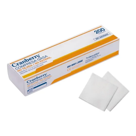Gasa Hidrófila Cranberry 5x5, 200 Unidades