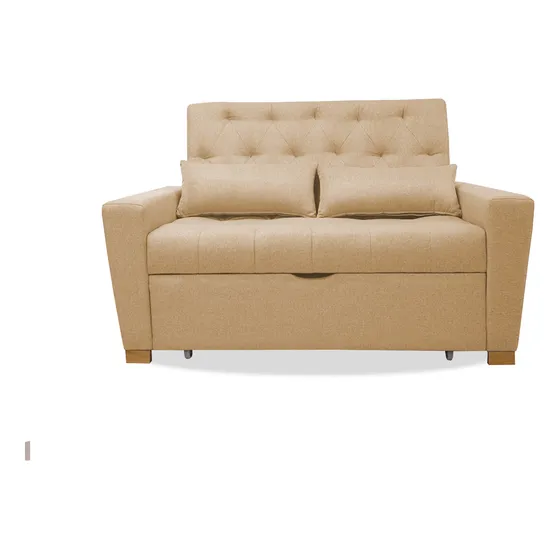 Sofacama Semidoble 150x94cm Tela Tipo Lino 2 Cuerpos + Cojin Color Marrón Claro Diseño De La Tela Liso